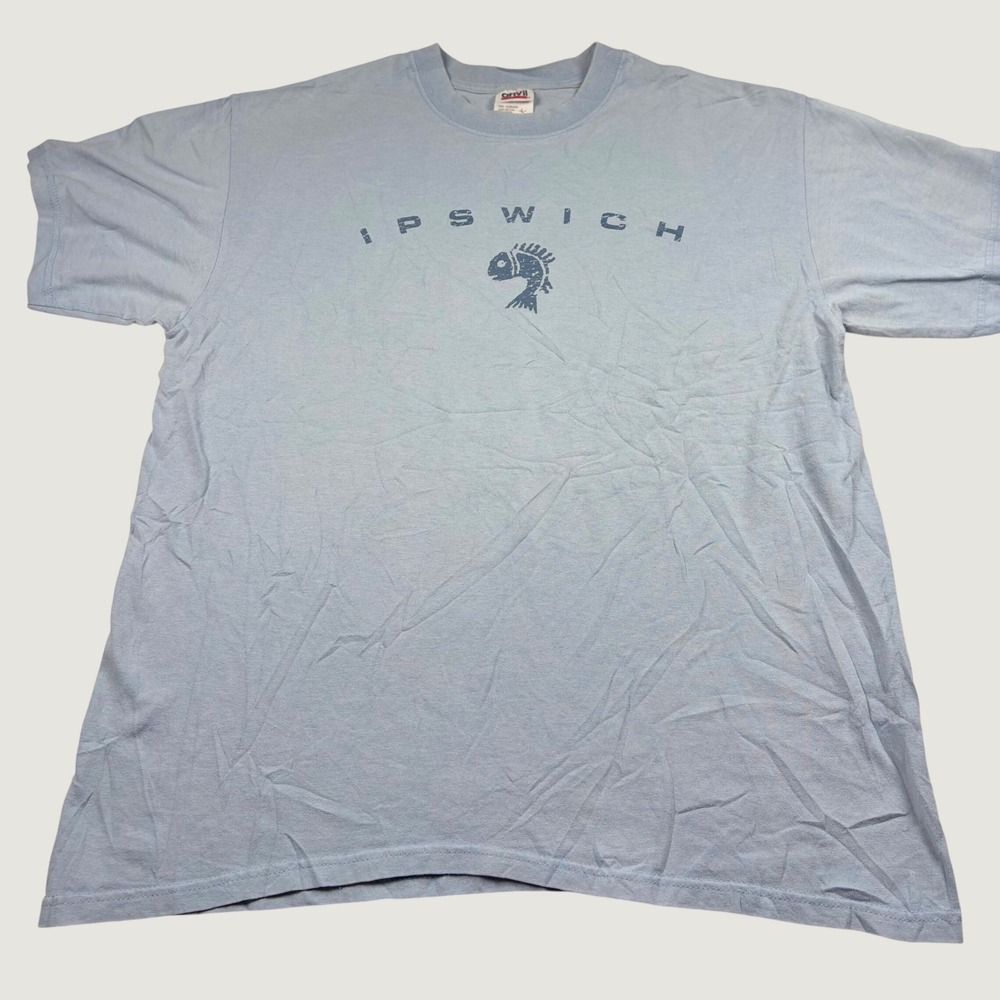 Vintage Anvil Ipswich Fish Graphic T-Shirt Mens Large Light Blue Cotton USA Made